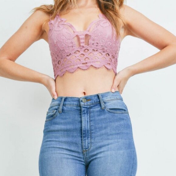 NEW  Women's  Light Rose Crochet Lace Bralette with Bra Pads - Picture 4 of 6